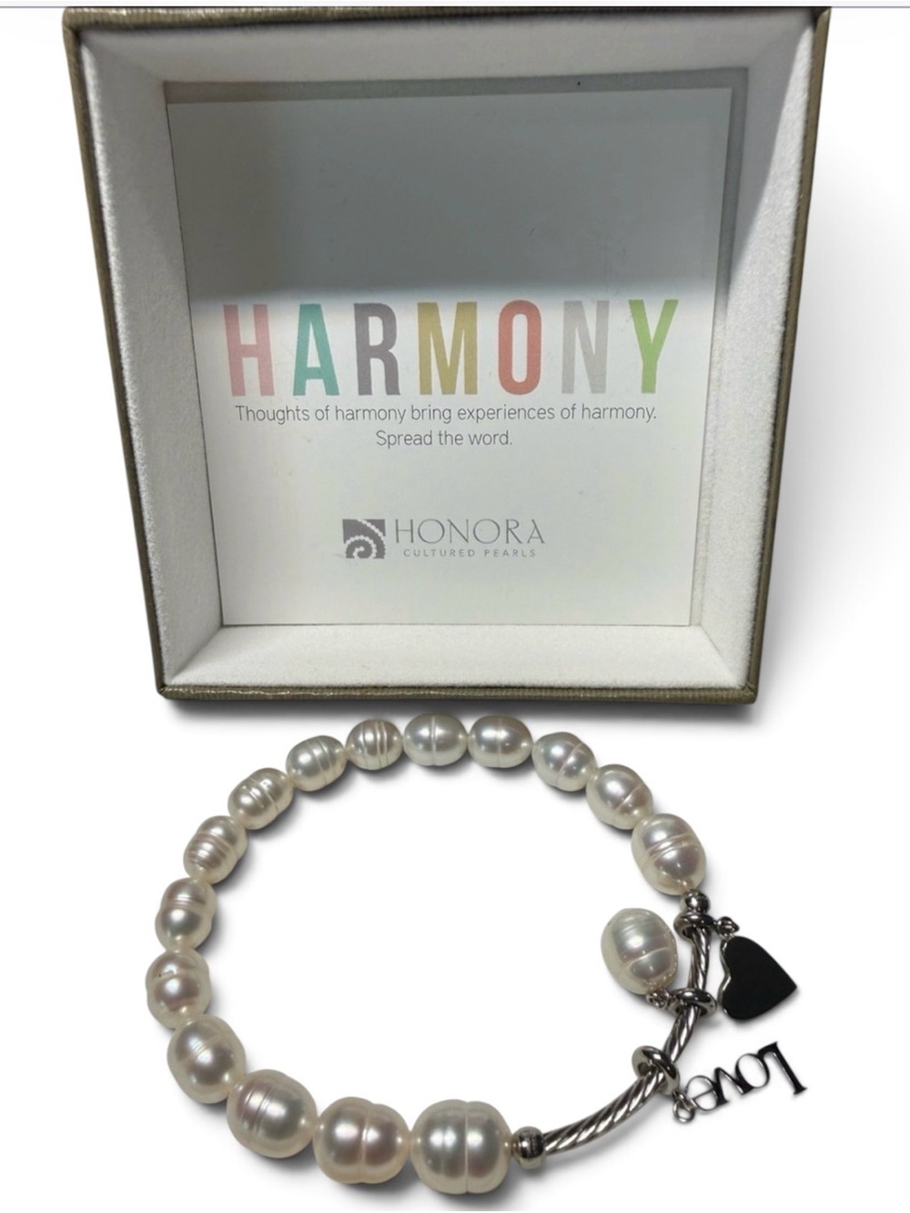 Honora Cultured Freshwater Pearl Harmony Bracelet Heart Love Charm w/ Gift Box